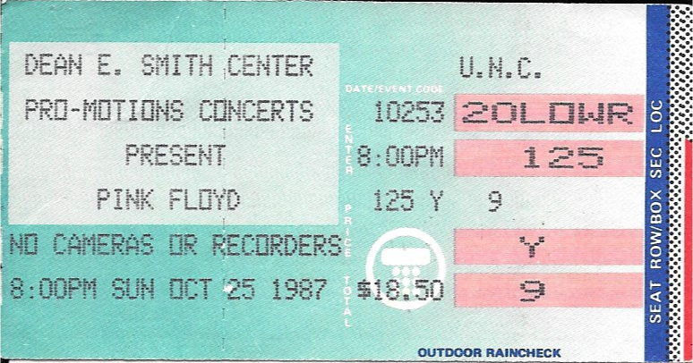 Pink Floyd, Dean Dome, Chapel Hill Oct 25, 1987