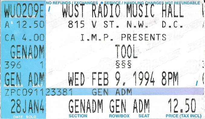 Tool @ WUST Radio Music Hall, Washington DC, Feb 9, 1994